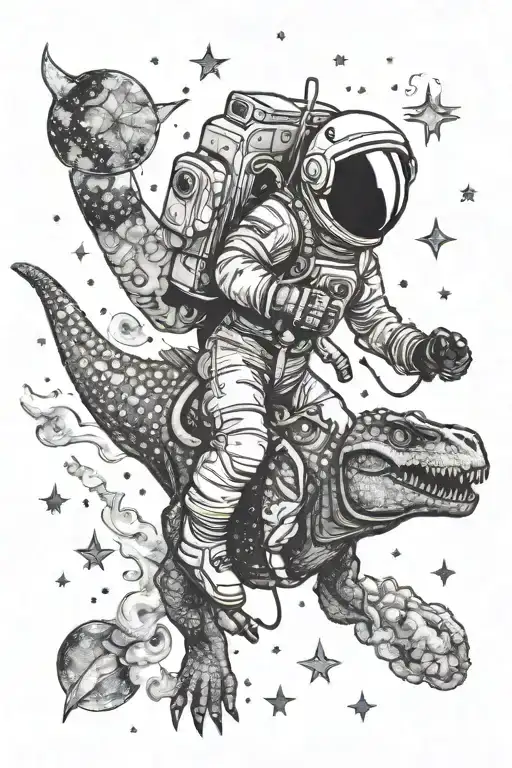 Astronaut Riding A Dinosaur Through A Starry Nebula