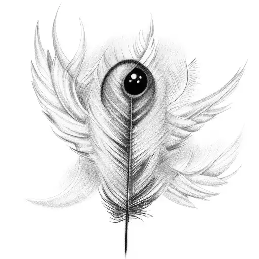 Bird Feather On Fire Color Drawing