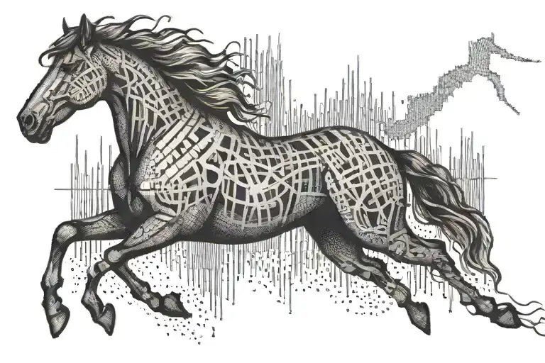 A Cardiogram Line Intertwined With A Running Horse Silhouette