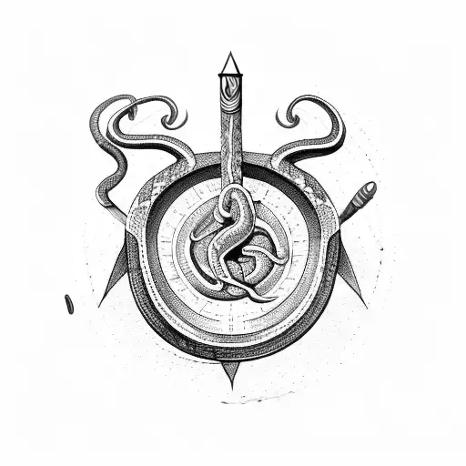 Snakes Wrapped Around Compass With Arrow
