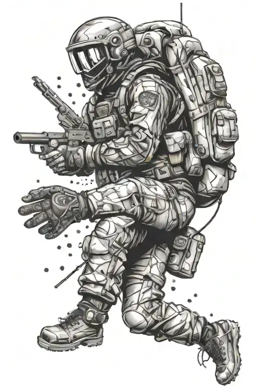 Parachutist With Sniper And Mma Fighting Gloves