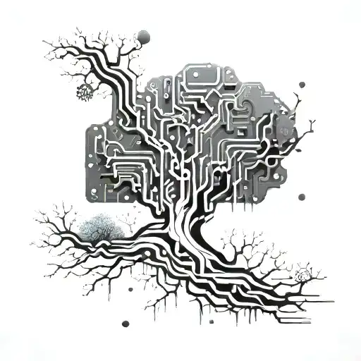 A Futuristic Electronic Circuit Board Design With Tree Branches Growing Out Of It