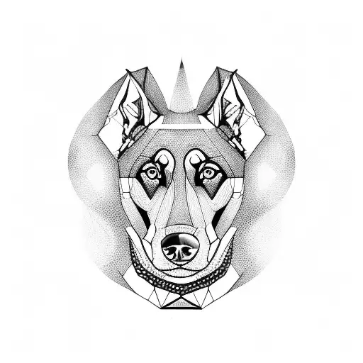 Doberman And Husky Faces With Geometric Sketch