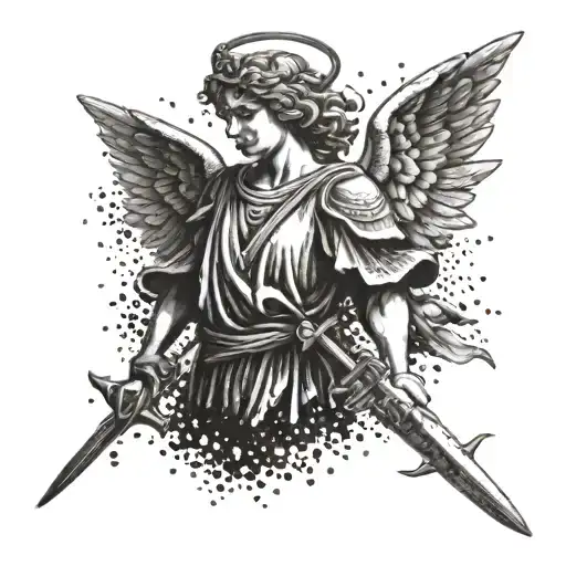 Angel Holding Swords Point Divels