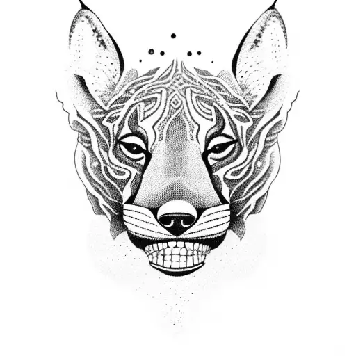 A Dotwork Design Featuring A Tasmanian Tiger In A Natural Habitat