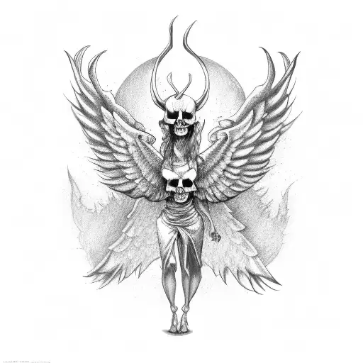 Full Body Demon With Wings Hold Skull In Its Razor Sharp Feet