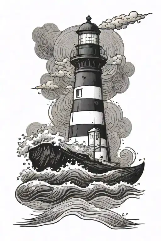 Lighthouse With Reflection In Water Waves