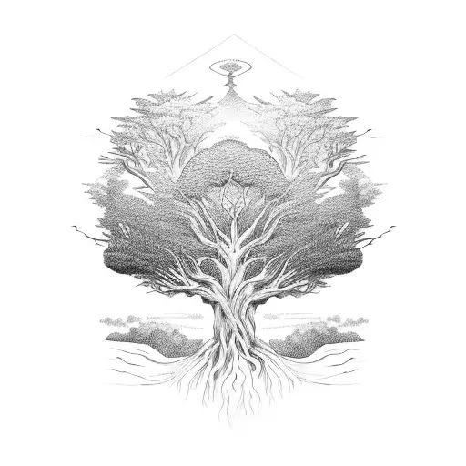 Large Forest Tree With Roots