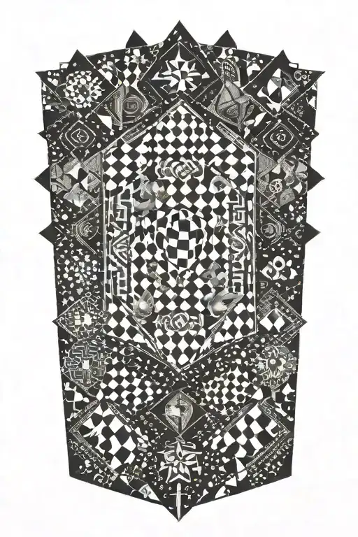 A Chessboard Pattern Morphing Into A Cosmic Nebula Filled With Geometric Shapes