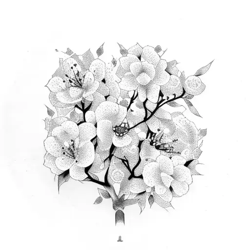 Cherry Blossom Flowers And Pattern Background