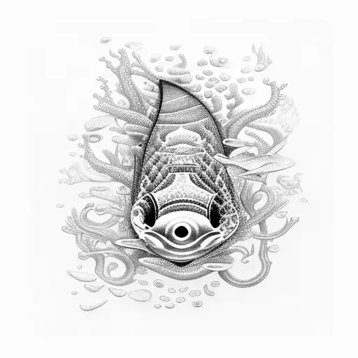 A Guitar With Underwater Sea Creatures Swimming Around It