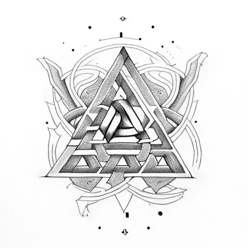 Valknut Symbol With Letter J And Knitting Needles