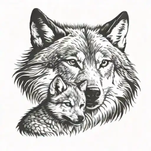 Wolf Protecting Cub Playing