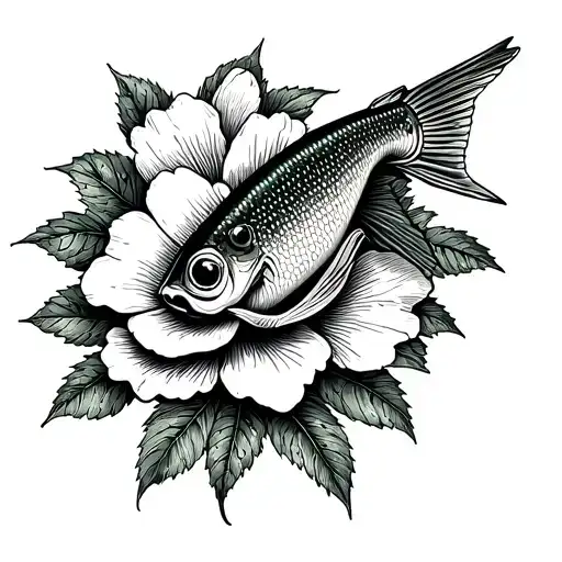 A Detailed Fishing Lure Intertwined With A Blooming Flower