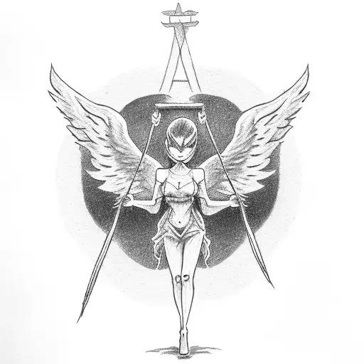 Angel Fighting Demon Atop A Floating Boat For Over A Battlefield