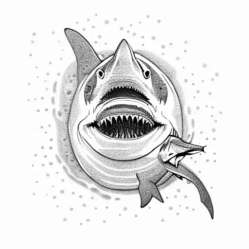 Shark In Ocean With Bubbles