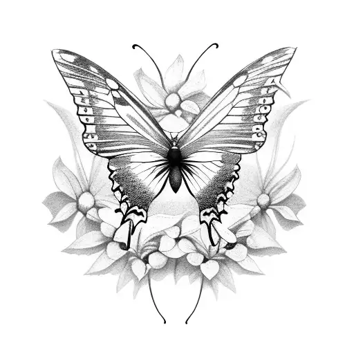 Butterfly With Wing Patter Of Narcicuss And Holly Flowers