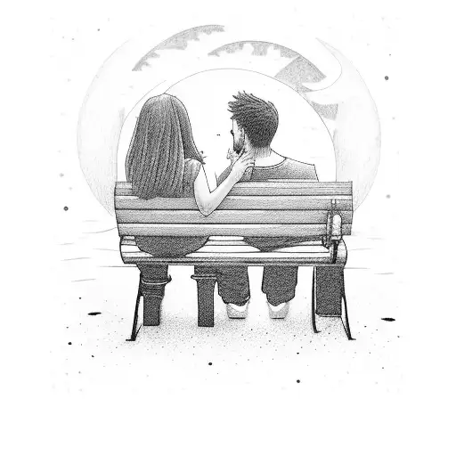 Guy And Girl Kissing On Bench With The Moonlight In The Background