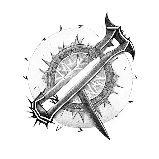 Sword With Thorns Going Through It And A Sun In The Middle Of The Sword
