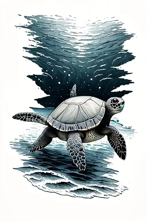 A Serene Beach Scene With A Peaceful Sea Turtle Gliding Through Crystal Clear Waters