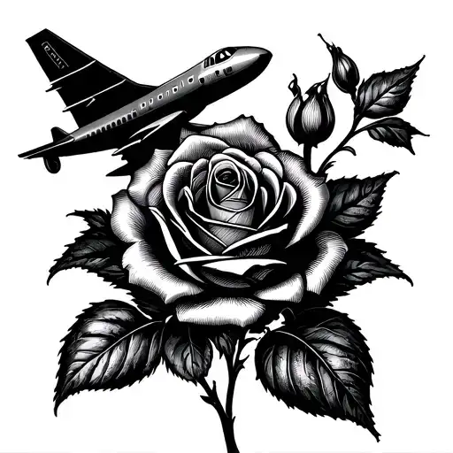 Rose And Iris Flower And Airplane Simple Drawings