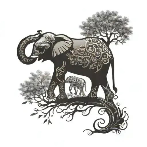 A Tree Of Life With Intricate Elephant Patterns Intertwined Within The Branches