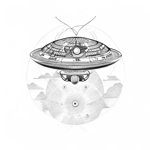 A Dj Booth On A Flying Saucer With Celestial Patterns In The Background