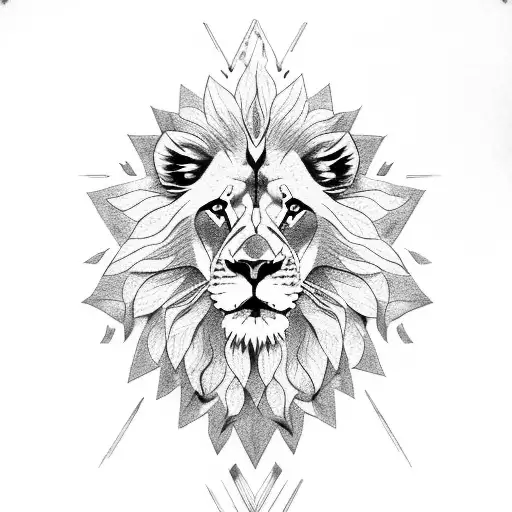 Lion Surrounded By Sunflowers With A Leo Symbol And Triangle
