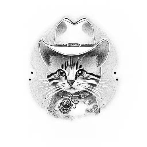 Small Cat With Cowboy Hat Cartoon