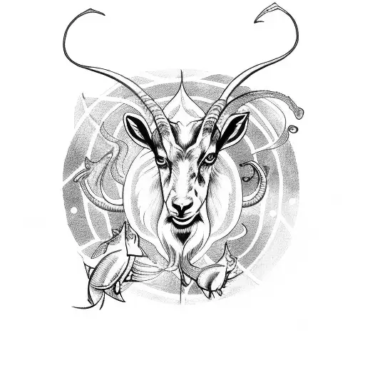 Music Sign With Pisces Start Fish And Markhor Goat Sign