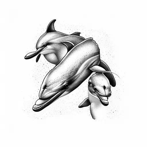 Dolphin Dad And 2 Babies