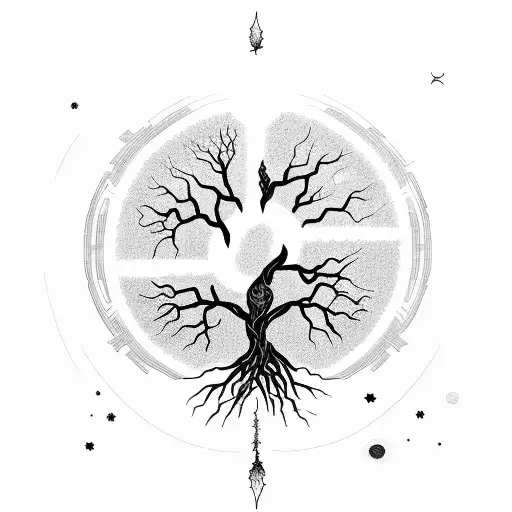 A Cosmic Tree Of Life With Roots Reaching Into The Earth And Branches Stretching Towards The Stars