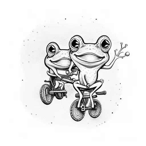 Two Cute Cartoon Frogs Riding A Tandem Bike