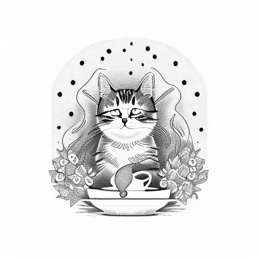 Full Body Cat Sleeping Inside Vintage Cup