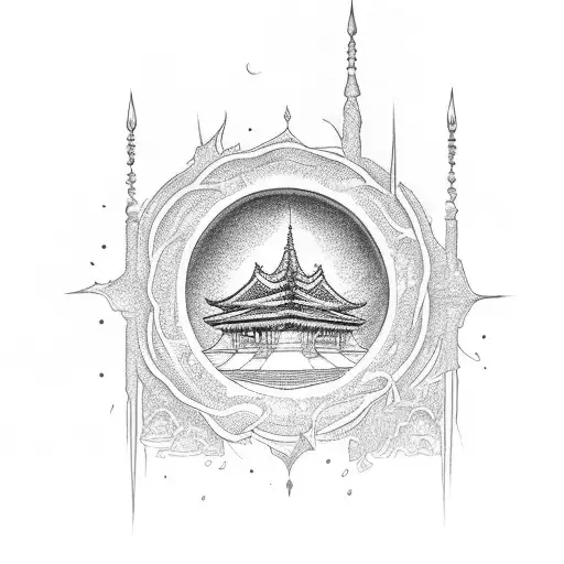 A Temple And At The Top An Eye With Fire