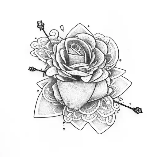 Black Bridal Lace Fishnet Thigh Garter With A Bow And Blue Lilly Flowers