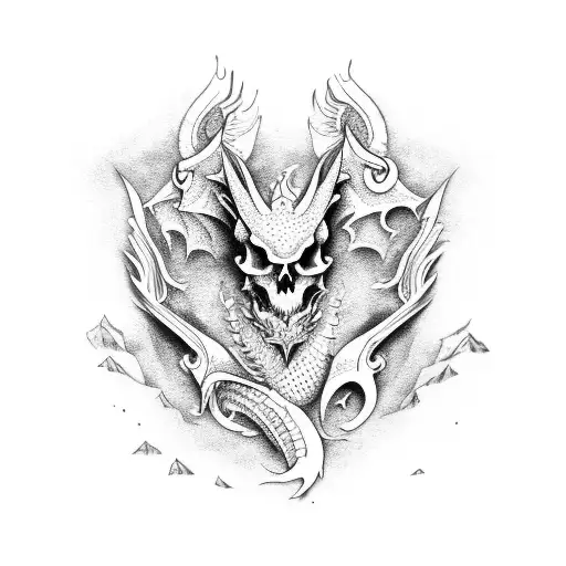 Dragon Across Chest With Skull