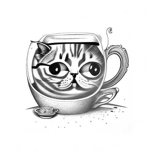 Stylized Cat Inside Vintage Cup