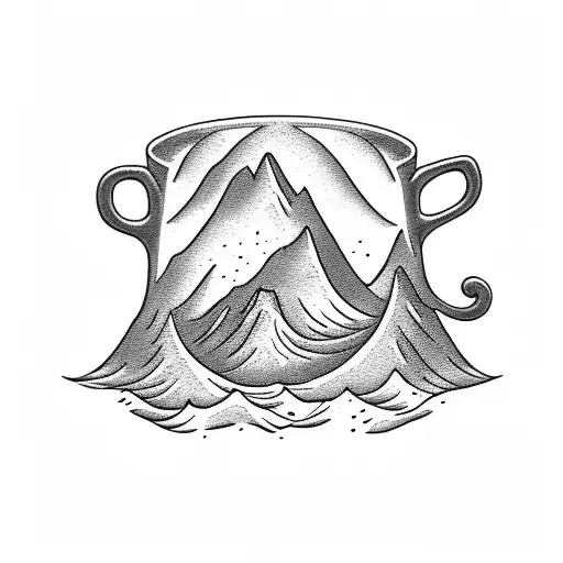A Beer Mug With Mountains And Ocean Waves Incorporated Into The Design