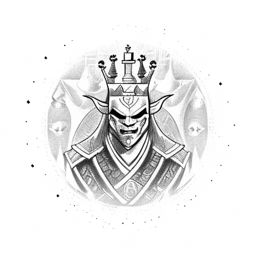 Chess King Piece With An Oni Mask