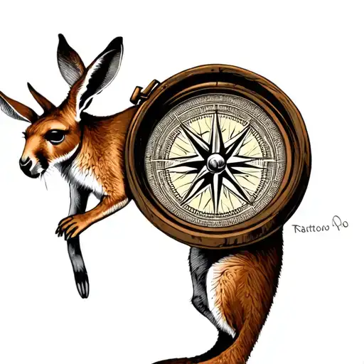Kangaroo Jumping Over A Compass