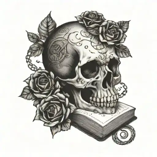 A Skull Made Of Black Roses With A Book In Its Mouth