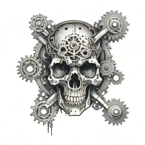An Intricate Engine Design With Gears And Pistons Forming A Skull