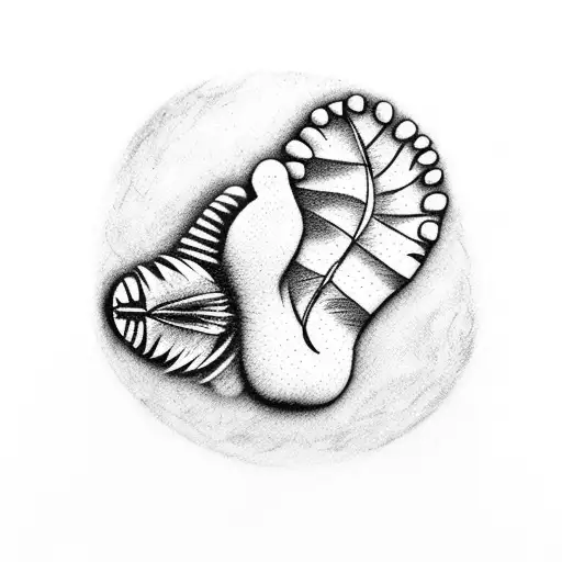 Baby Footprint With 2 Feathers At The Bottom Of The Foot