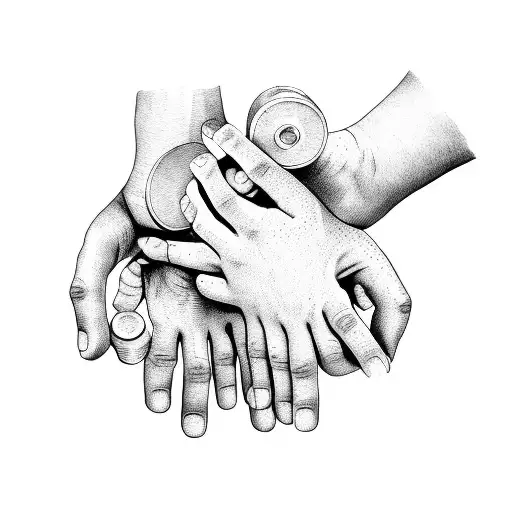 Hands Of Three Children With Heart And Dumbbells