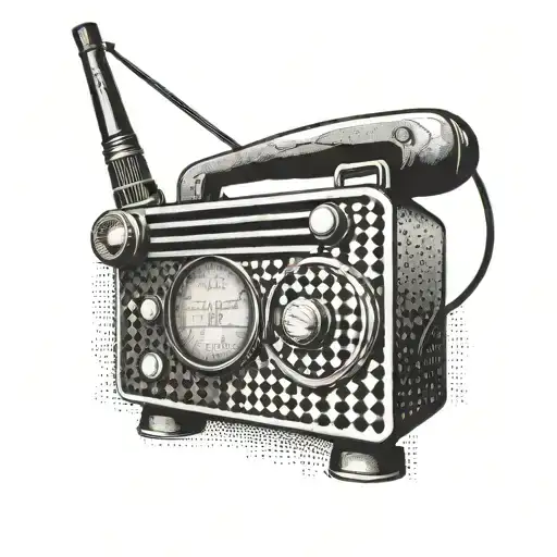 An Intricate Design Of A Vintage Police Radio With A Racing Checkered Flag Background