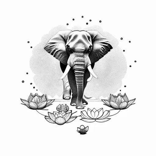 Elephant With Lotus And Poppy With Other Flowers