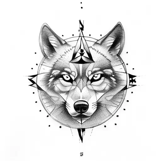 Compass With Wolf