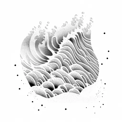 A Dotwork Design Of A Wave Crashing On The Beach With A Yoga Pose Silhouette In The Foreground
