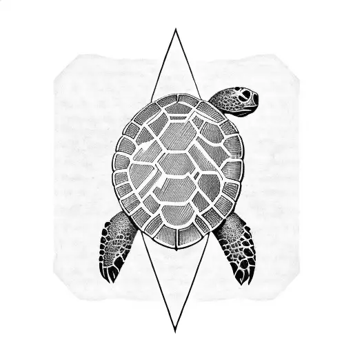Palm Leaf And Turtle In A Geometric Form